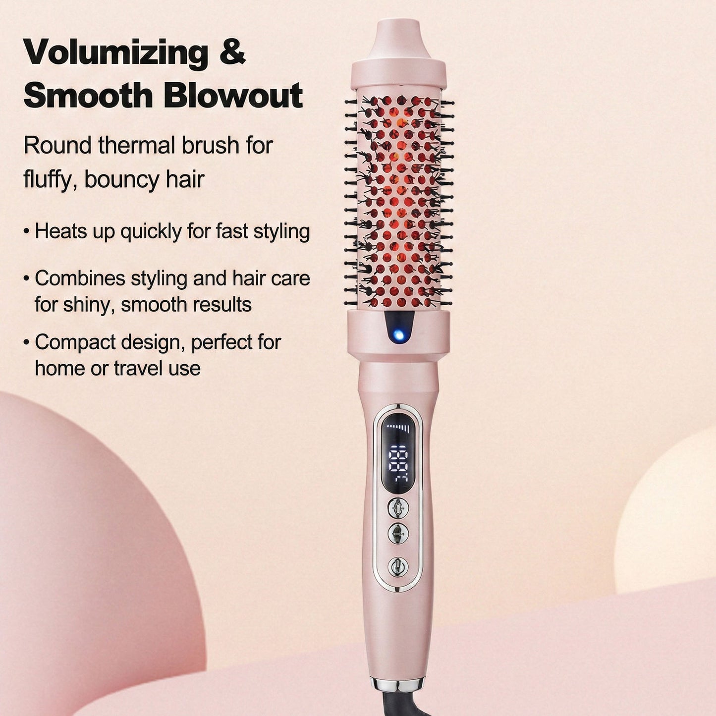 Heated Round Brush Hair Styler Set with Digital Display, Comb, Clips and Heat Gloves