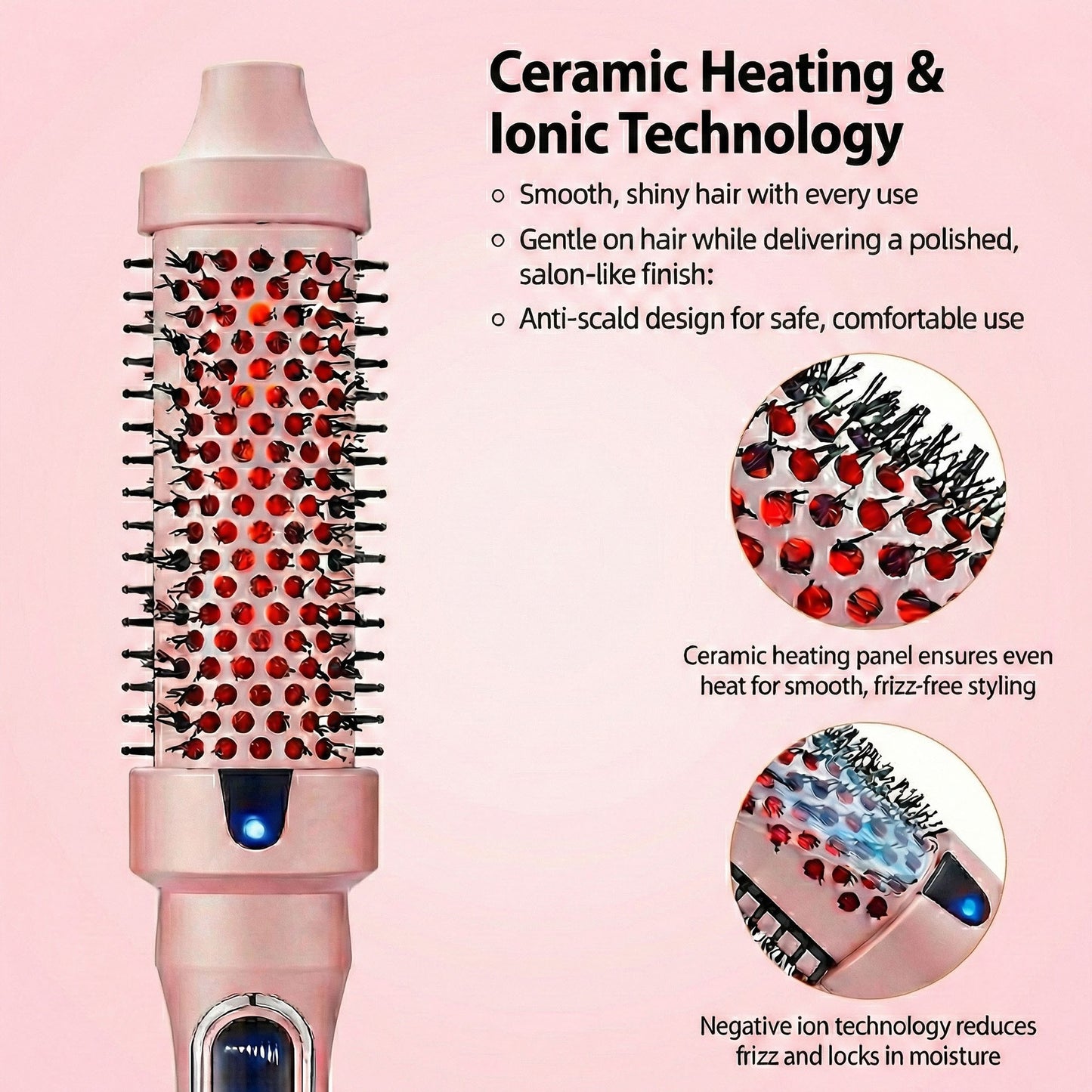 Heated Round Brush Hair Styler Set with Digital Display, Comb, Clips and Heat Gloves