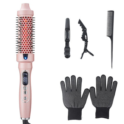 Heated Round Brush Hair Styler Set with Digital Display, Comb, Clips and Heat Gloves