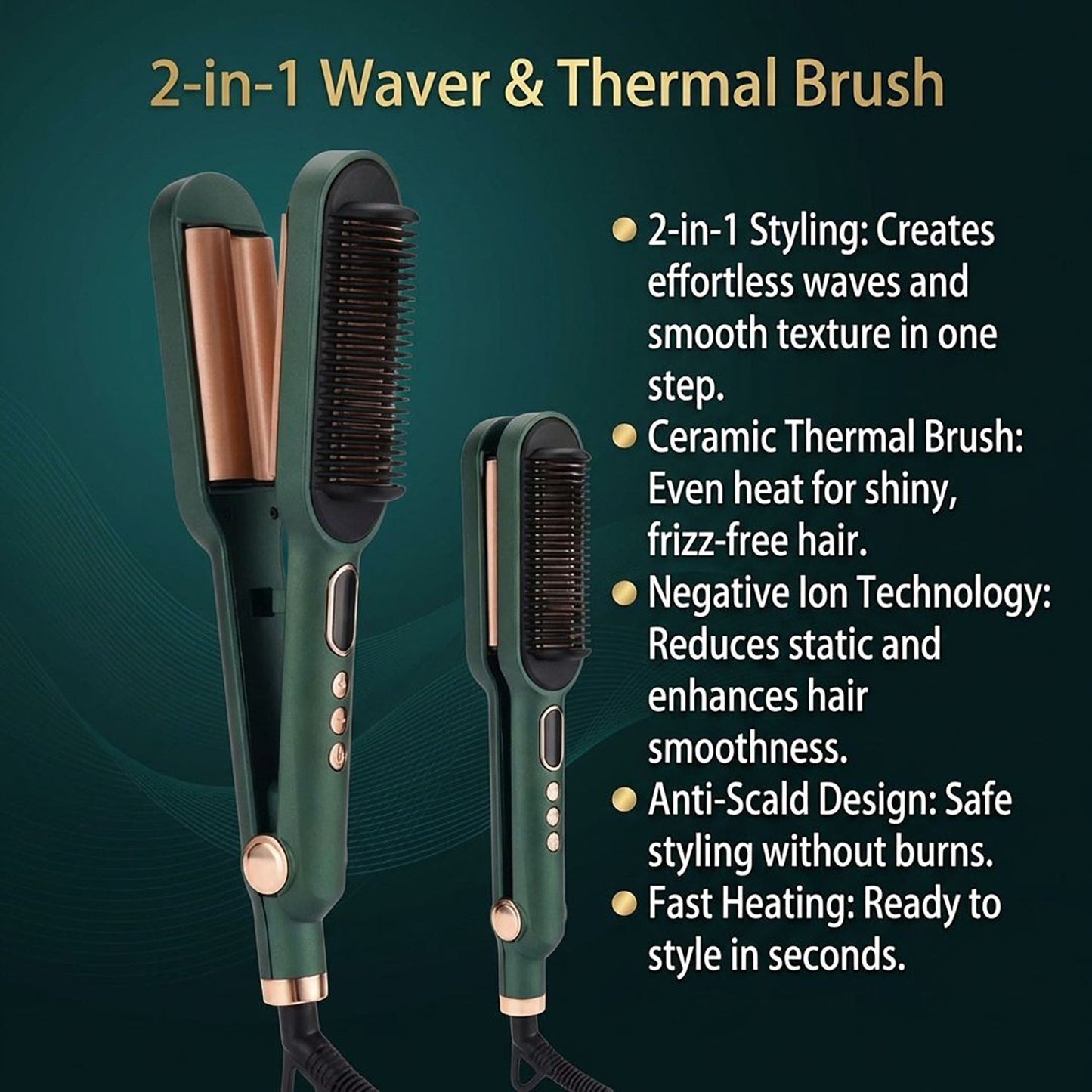 2-in-1 Hair Straightener and Curling Brush with Adjustable Heat and Ceramic Plates