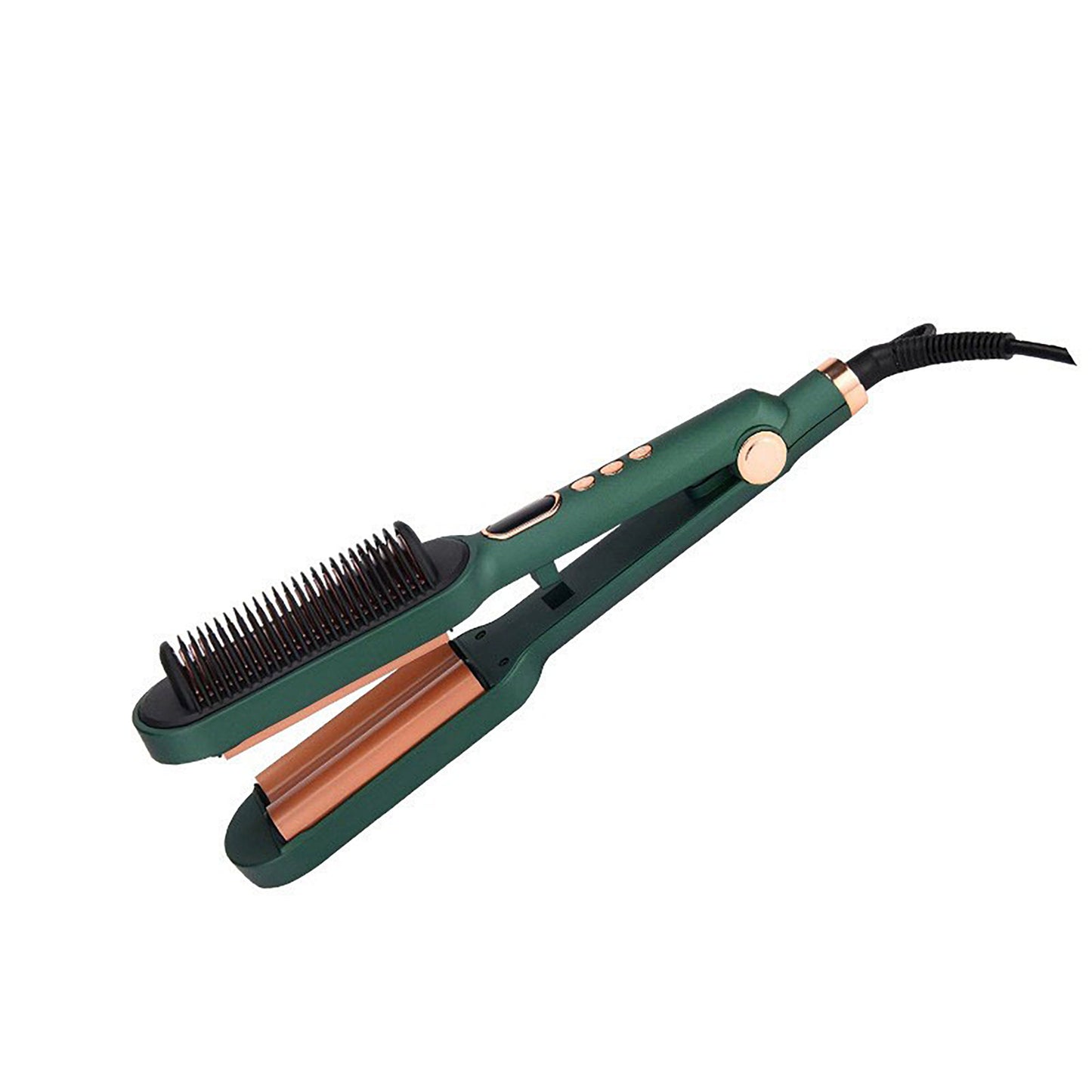 2-in-1 Hair Straightener and Curling Brush with Adjustable Heat and Ceramic Plates