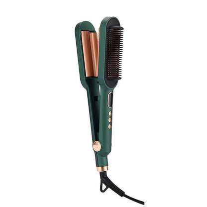 2-in-1 Hair Straightener and Curling Brush with Adjustable Heat and Ceramic Plates