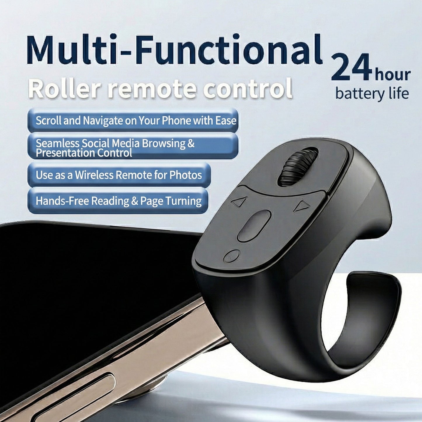 Bluetooth Ring Remote Control with Scroll Wheel for Phone Browsing and Photos