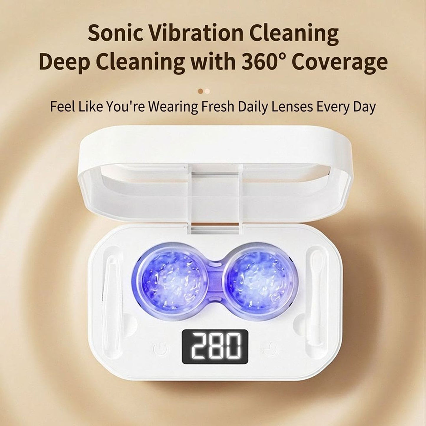 Sonic Contact Lens Cleaner with 360¡ã Cleaning and Digital Timer Display