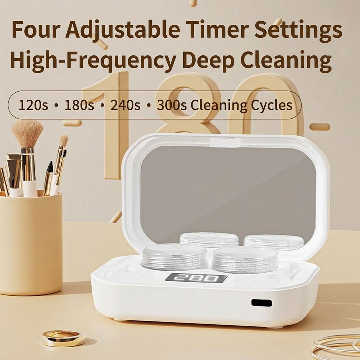 Sonic Contact Lens Cleaner with 360¡ã Cleaning and Digital Timer Display