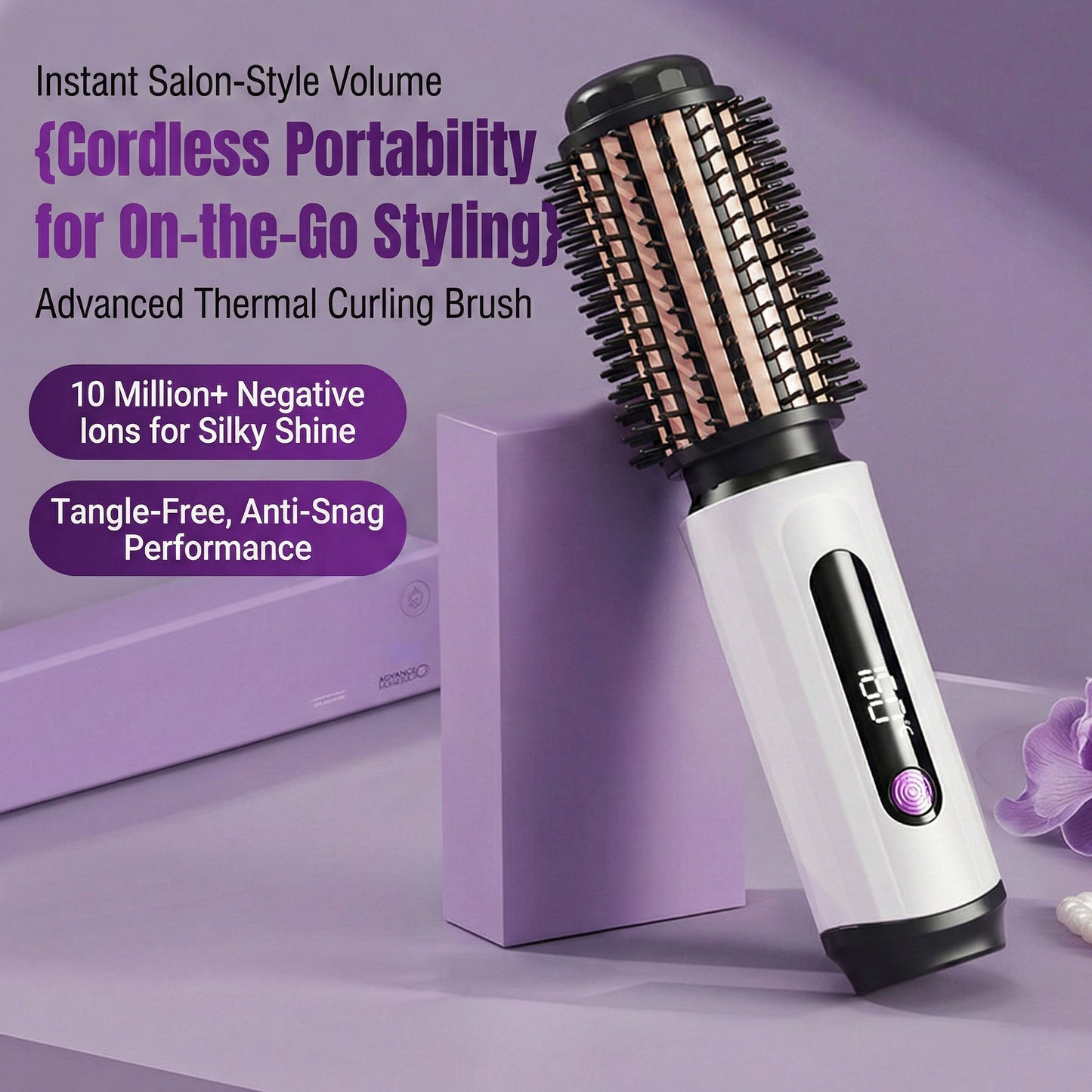 Heated Round Brush Hair Styler with Digital Temperature Display and Adjustable Heat