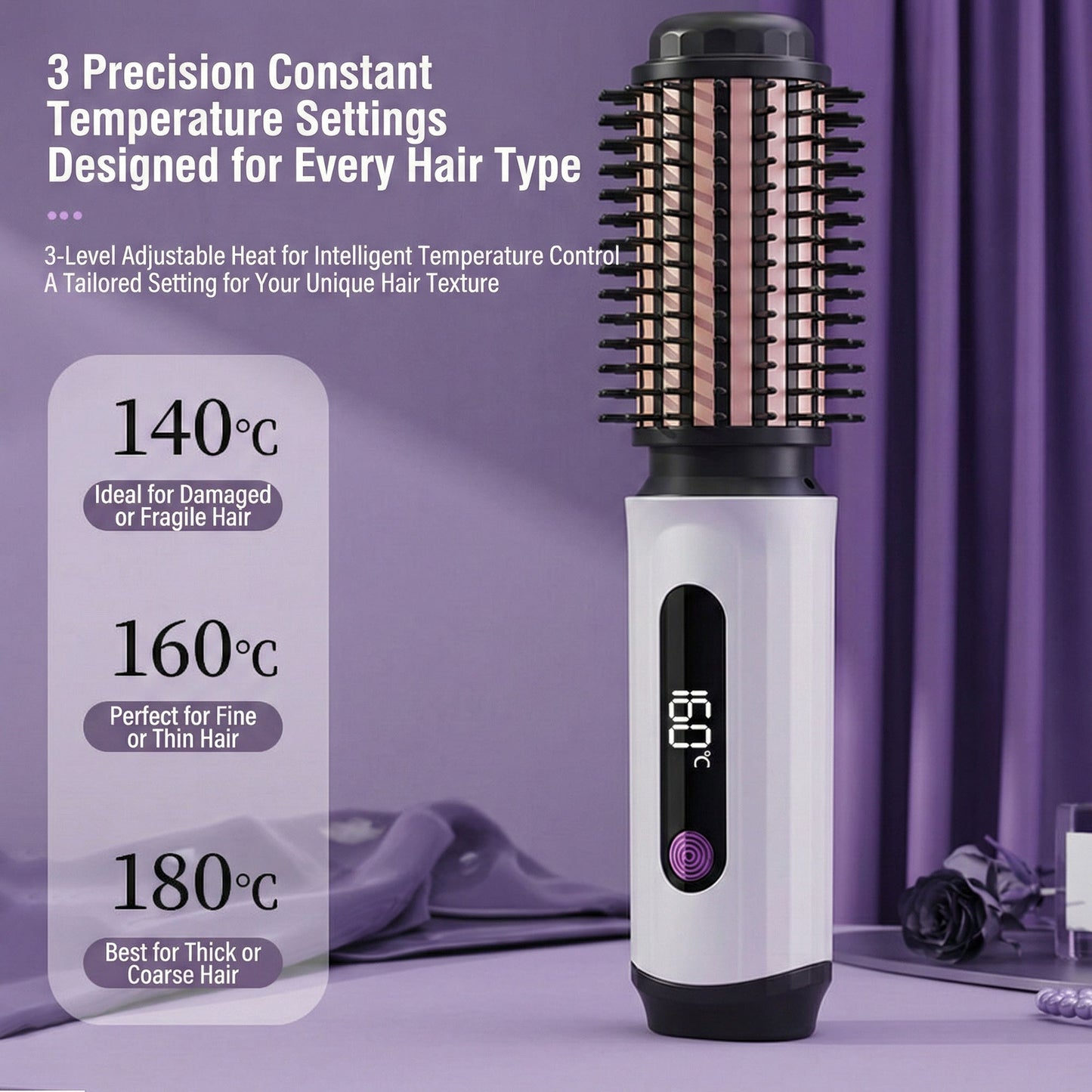 Heated Round Brush Hair Styler with Digital Temperature Display and Adjustable Heat