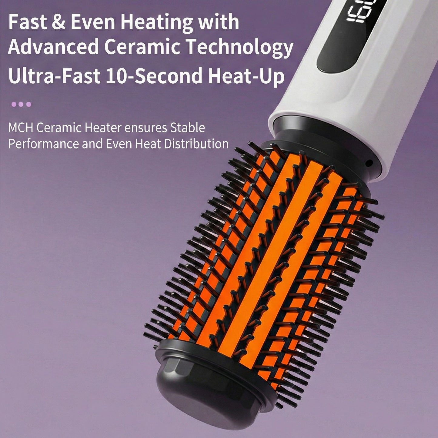 Heated Round Brush Hair Styler with Digital Temperature Display and Adjustable Heat