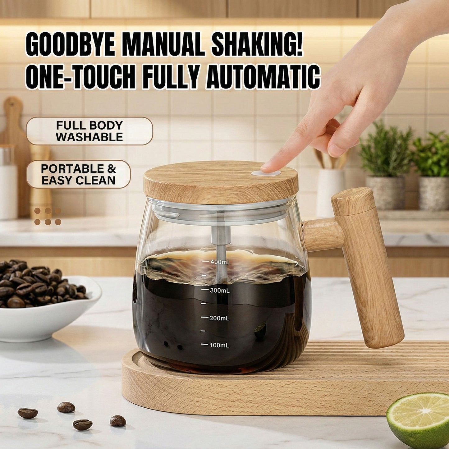Electric Self-Stirring Glass Mug with Heating Base and USB Cable