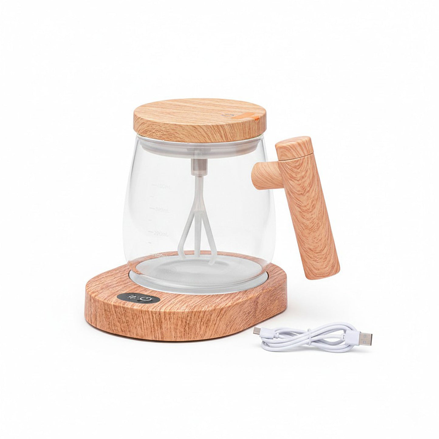 Electric Self-Stirring Glass Mug with Heating Base and USB Cable