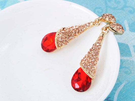 Topaz Red Teardrop Bridal Dangle Drop Earrings