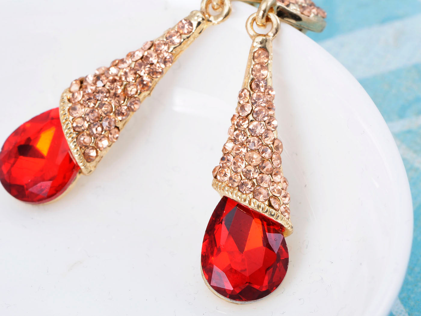 Topaz Red Teardrop Bridal Dangle Drop Earrings