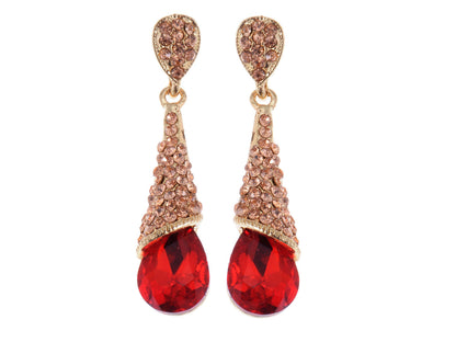 Topaz Red Teardrop Bridal Dangle Drop Earrings