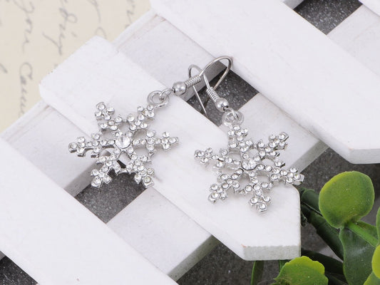 Christmas Winter Snow Snowflake Ice Cold Dangle Drop Earrings Necklace Set