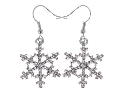 Christmas Winter Snow Snowflake Ice Cold Dangle Drop Earrings Necklace Set