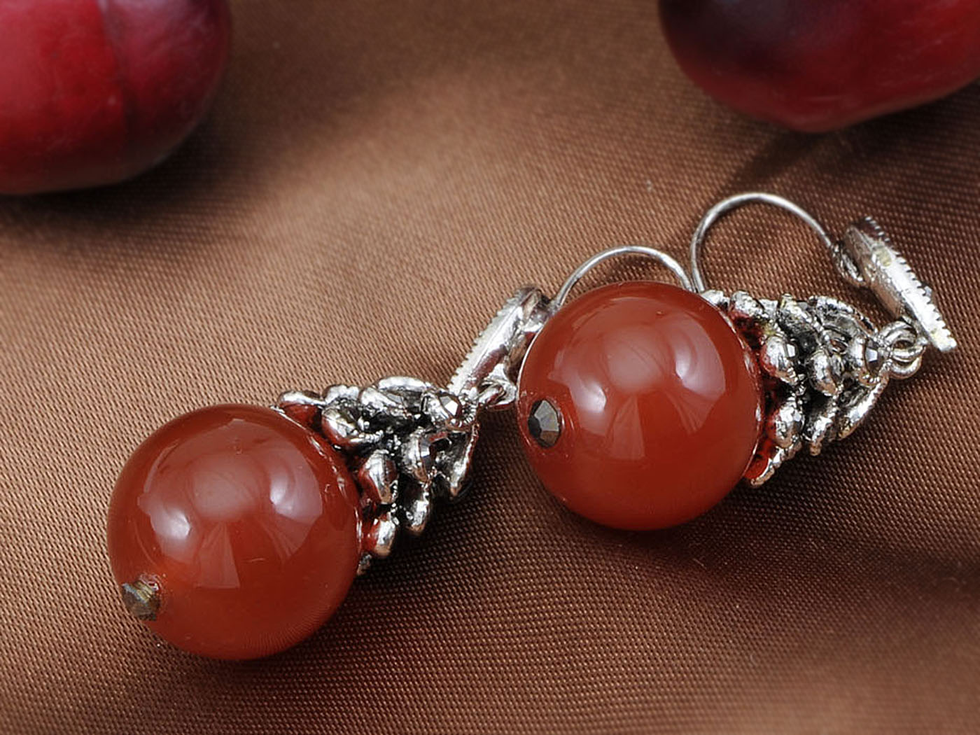 Unique Red Gem Ball Drop Earrings