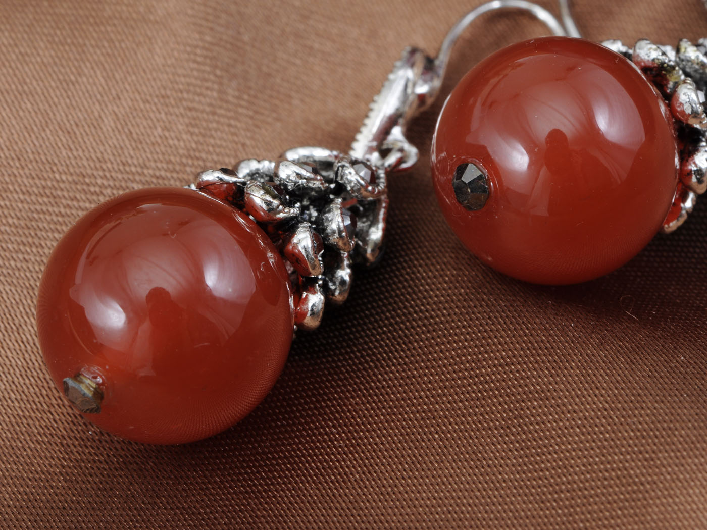 Unique Red Gem Ball Drop Earrings