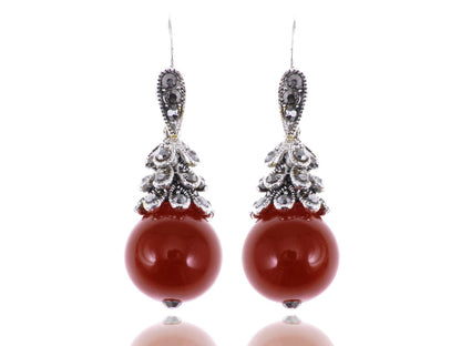 Unique Red Gem Ball Drop Earrings