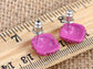 Fuchsia Hot Pink Round Cube Czech Stud Ball Earrings