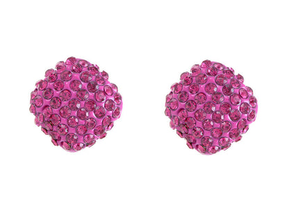 Fuchsia Hot Pink Round Cube Czech Stud Ball Earrings