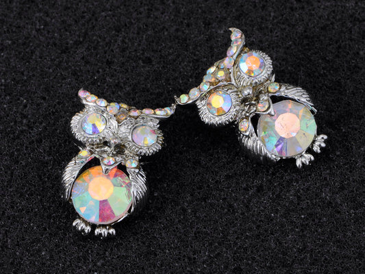 Iridescent Owl Bird Stud Earrings