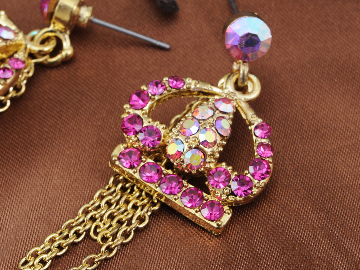 Hot Pink Fuchsia Royal Princess Crown Drop Earrings