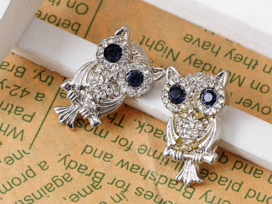 Alilang Silvery Tone Light Ice Rose Perch Bat Owl Branch Crystal Rhinestone Stud Earrings