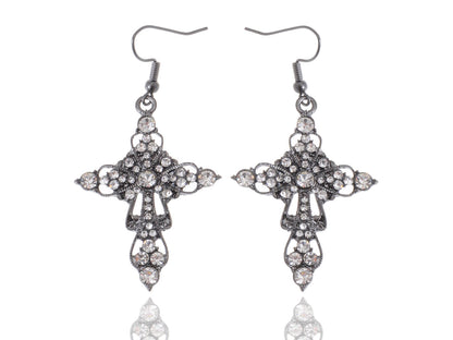 Gun Victorian Cross Hook Dangle Earrings
