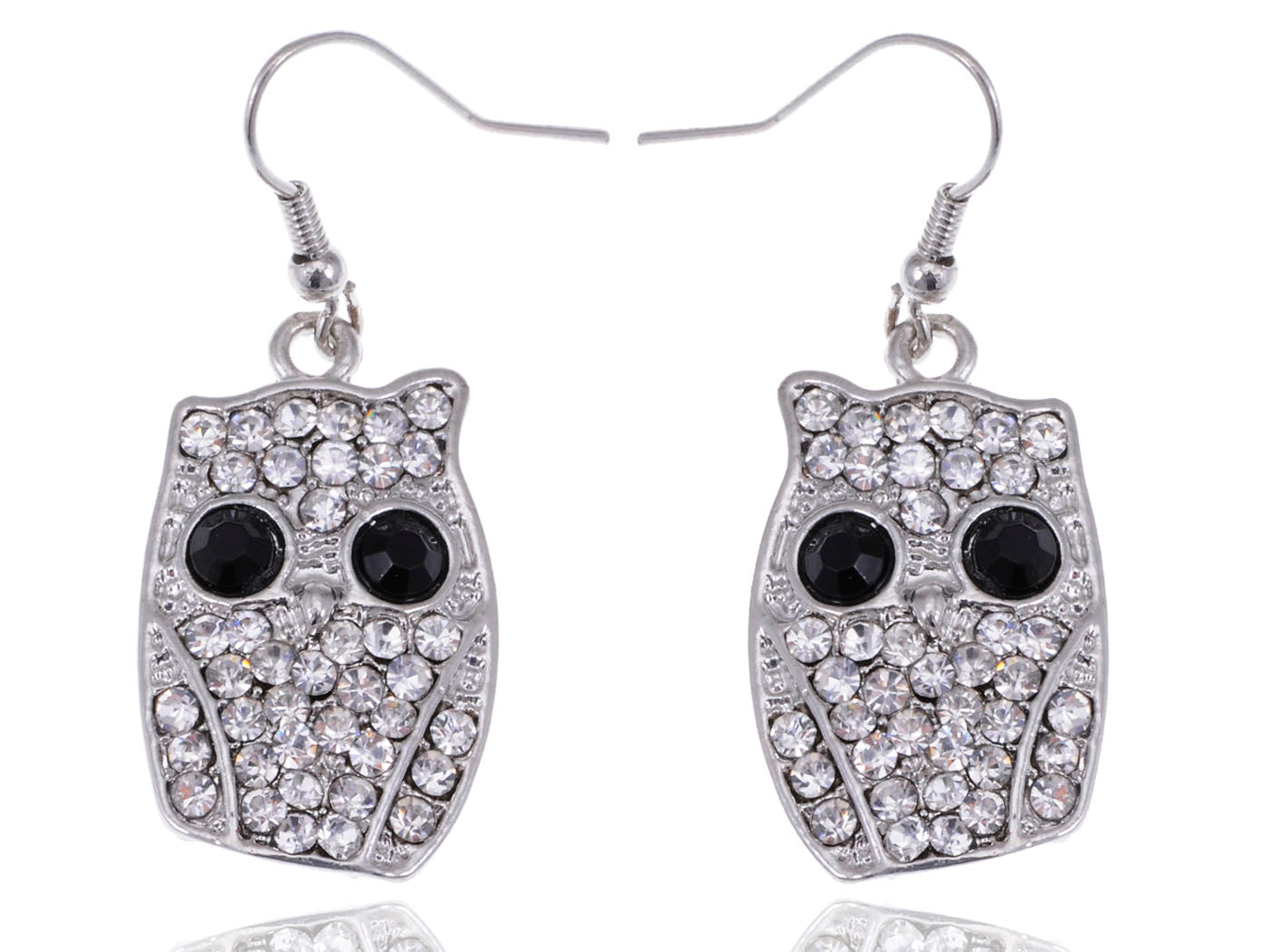 Bird Owl Black Colored Stud Earrings