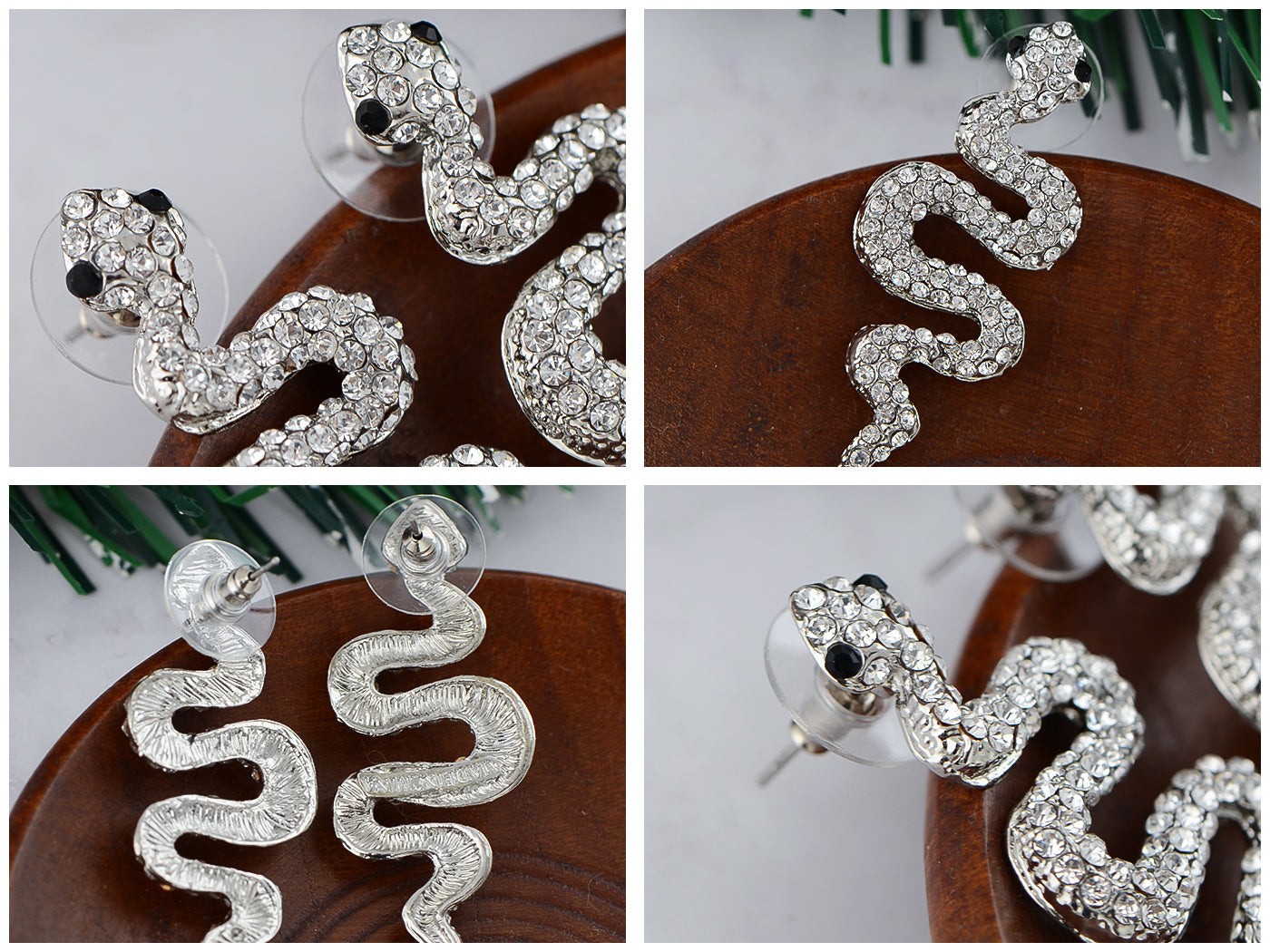 Slithering Serpent Egyptian Cleopatra Ice Bling Stud Earrings