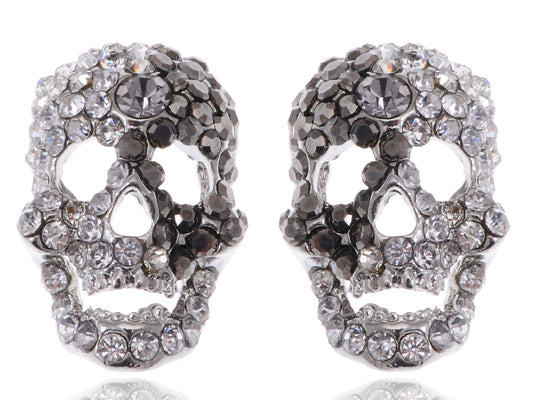 Grey Cutout Scary Skull Head Stud Earrings