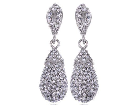 ALILANG Ice Bling Silver Eggplant Vegetable Teardrop Crystal Rhinestone Dangle Drop Earrings