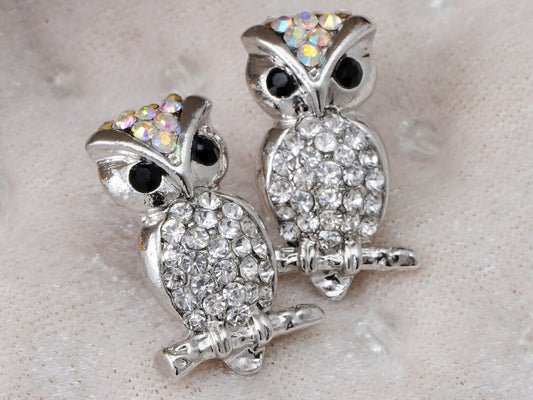 Aurore Boreale Skinny Perched Owl Bird Stud Earrings