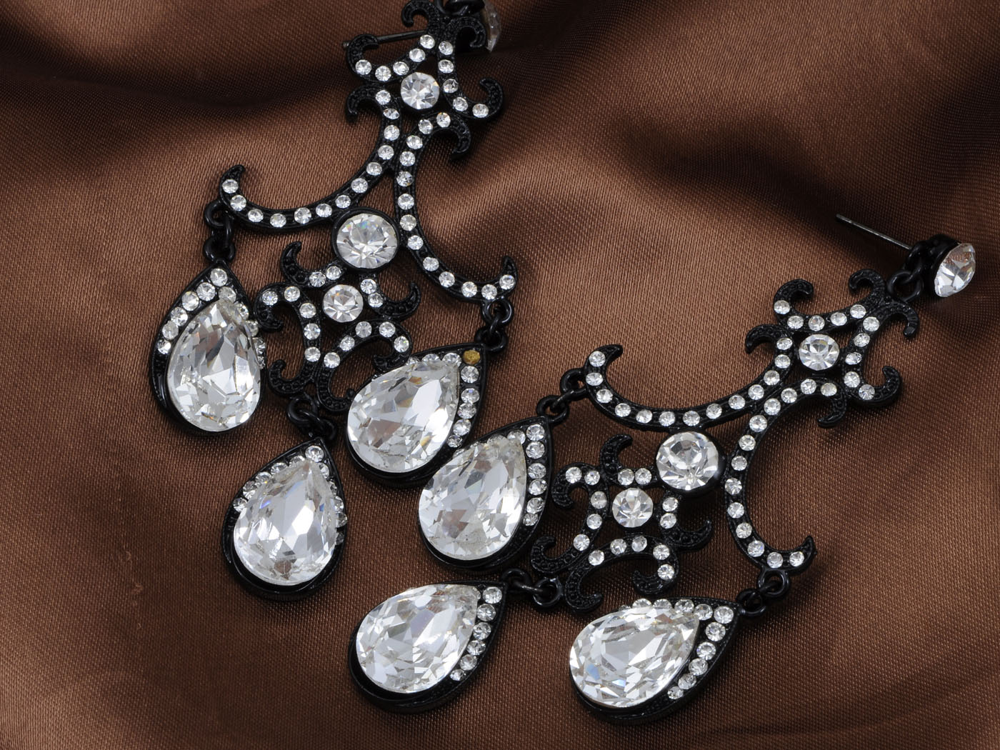 Jet Black Gothic Edgy Chandelier Dangle Drop Earrings