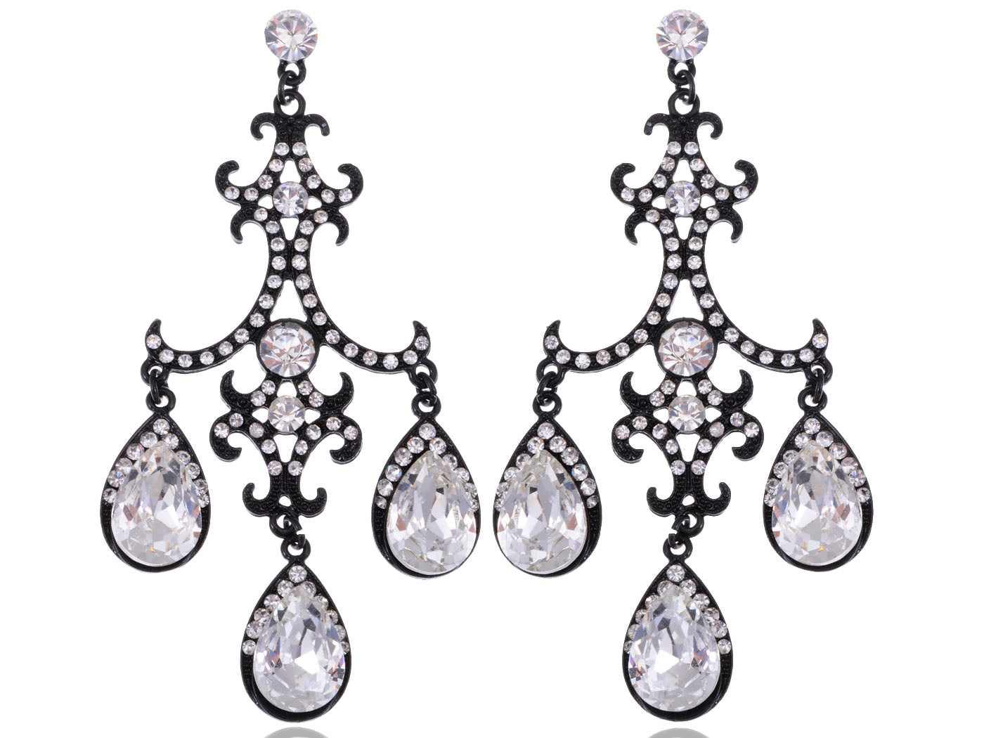 Jet Black Gothic Edgy Chandelier Dangle Drop Earrings