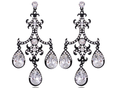 Jet Black Gothic Edgy Chandelier Dangle Drop Earrings