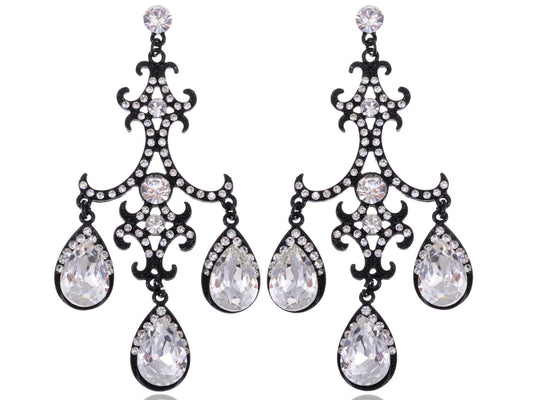Jet Black Gothic Edgy Chandelier Dangle Drop Earrings
