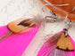 Neon Hot Pink Brown Boho Retro Feather Dangle Drop Hook Earrings