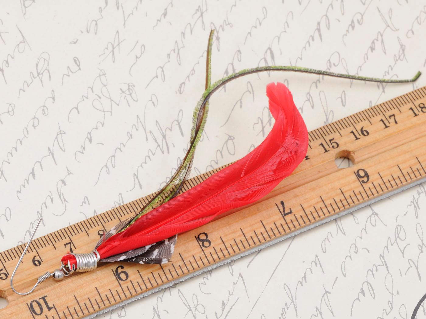 Neon Hot Pink Brown Boho Retro Feather Dangle Drop Hook Earrings