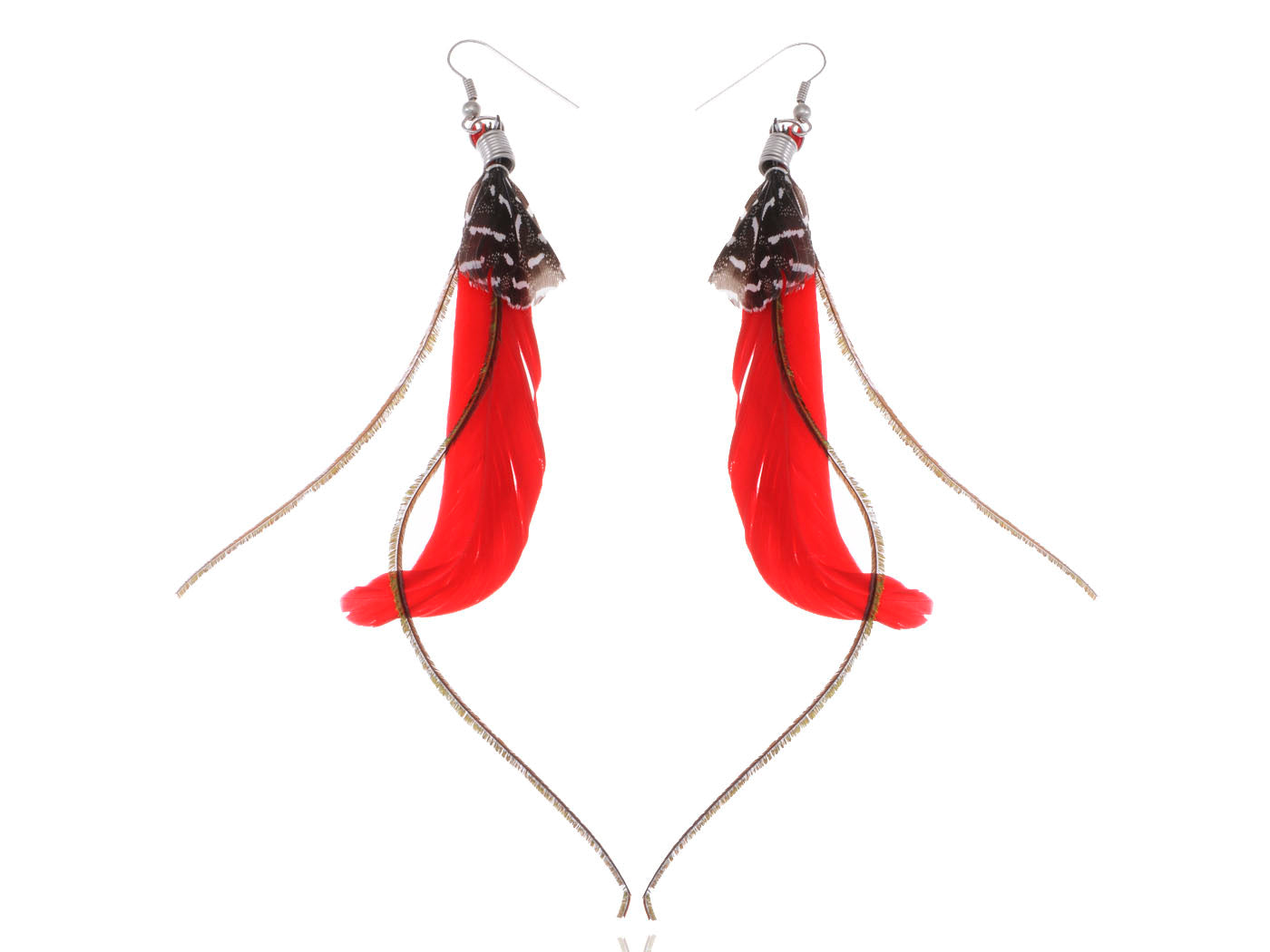 Neon Hot Pink Brown Boho Retro Feather Dangle Drop Hook Earrings