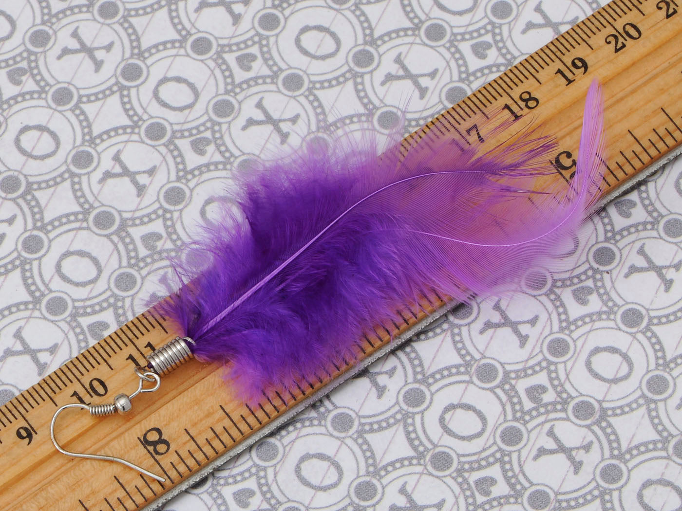 Purple Polka Dotted Diva Lavender Bright Bird Feather Fish Hook Trend Earrings