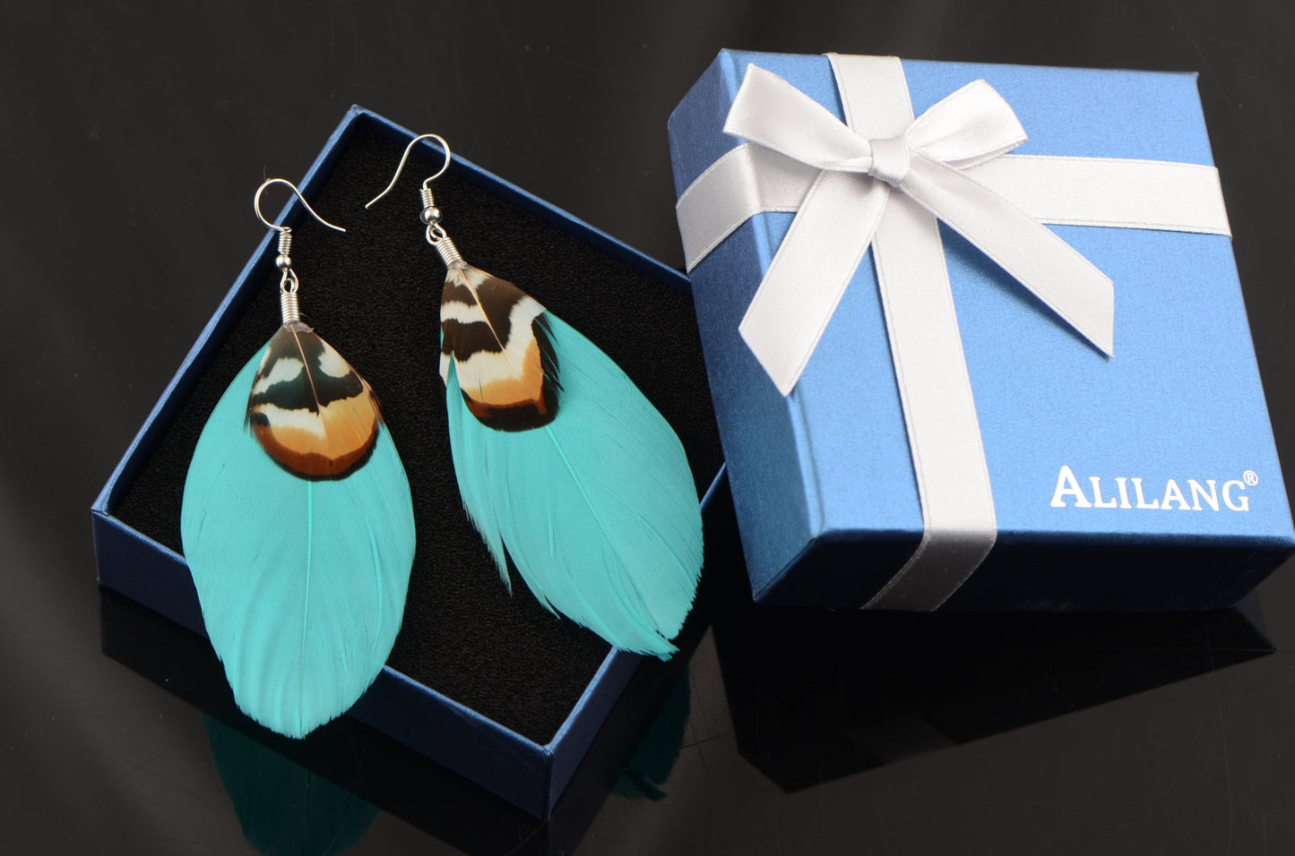 Neon Hot Pink Brown Boho Retro Feather Dangle Drop Hook Earrings