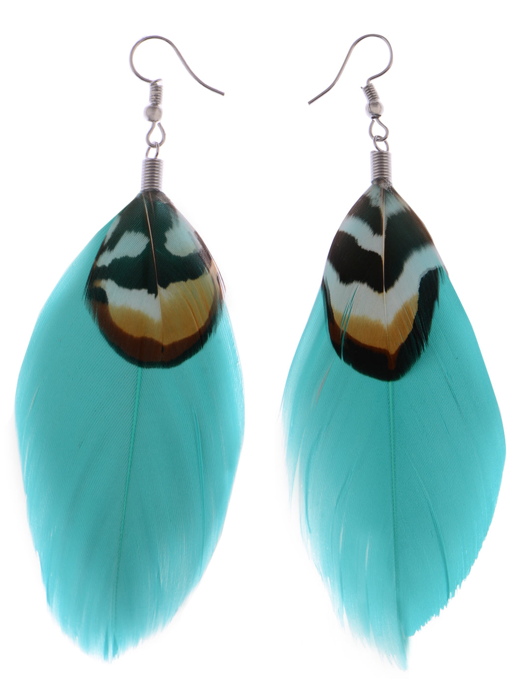 Neon Hot Pink Brown Boho Retro Feather Dangle Drop Hook Earrings