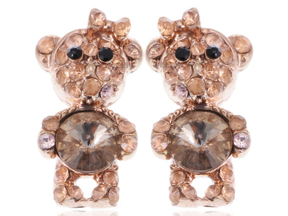 Brass Princess Girly Teddy Bear Bow Element Earrings