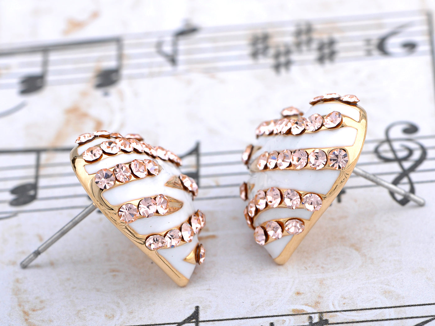 White Colored Zebra Striped Heart Element Earrings