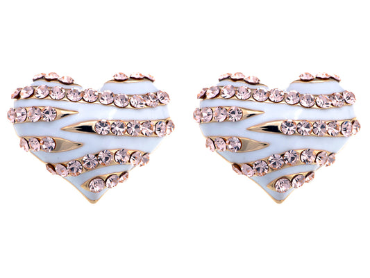 White Colored Zebra Striped Heart Element Earrings