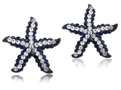 Alilang Synthetic Jet Black Color Playful Dancing Starfish Crystal Rhinestone Element Stud Earrings