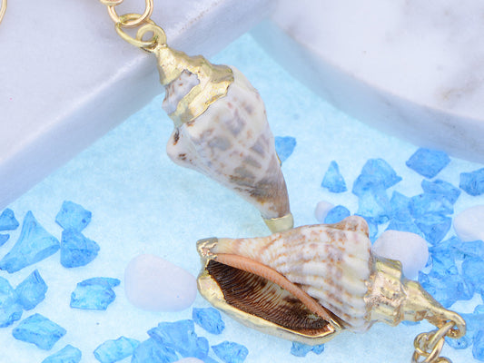 Accent Marine Nautical Brown White Conch Seashell Fish Mermaid Dangle Drop Earrings