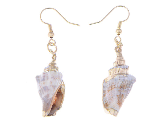 Accent Marine Nautical Brown White Conch Seashell Fish Mermaid Dangle Drop Earrings