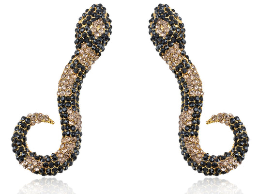 Topaz Black Encrusted Slithering Snake Pair Earrings